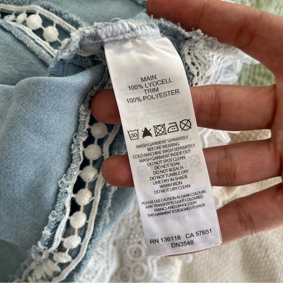 Forever New Blue Denim-like & Lace Top Size 12 - Picture 7 of 7